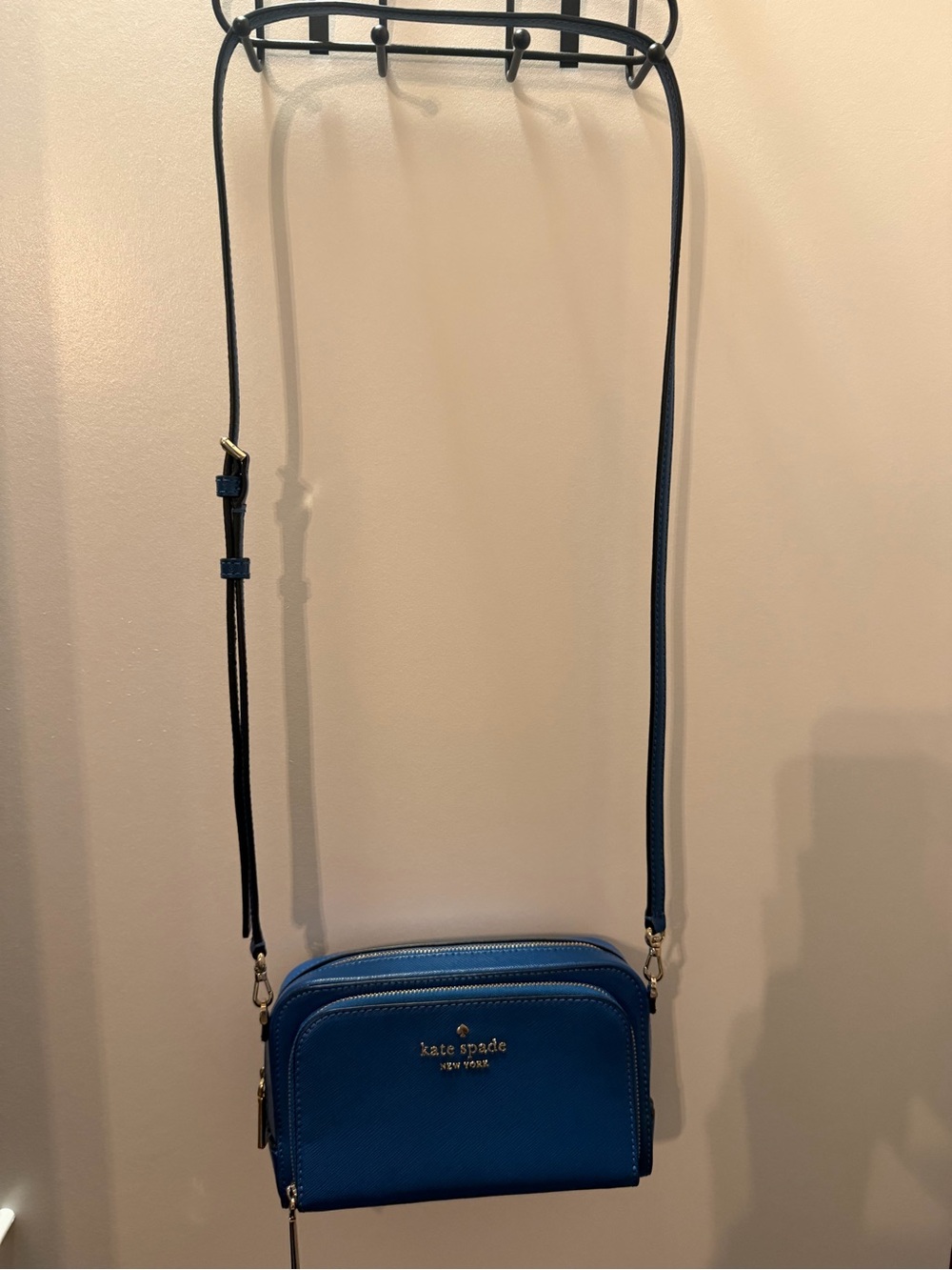 kate spade blue saffiano leather crossbody with gold hardware